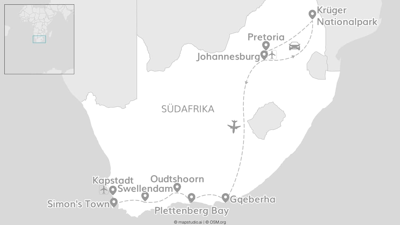 Südafrika Roadtrip: Abenteuer zwischen Krüger, Kap & Küste